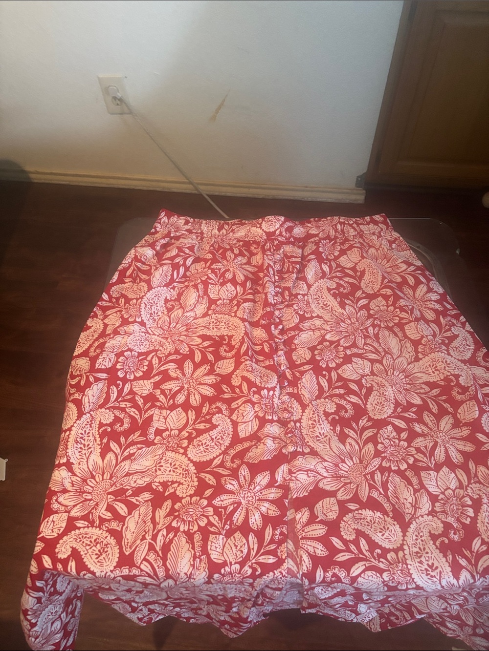 LOFT Red Floral Print Midi Skirt